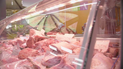 Butchery-showcase-fresh-meat-on-a-market-Montpellier-France